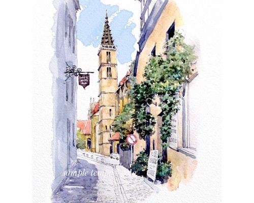 ポストカード ヨーロッパ風景画￥250（他の絵と4枚セット売り1.000円）No.70 ローテンブルクの教会
