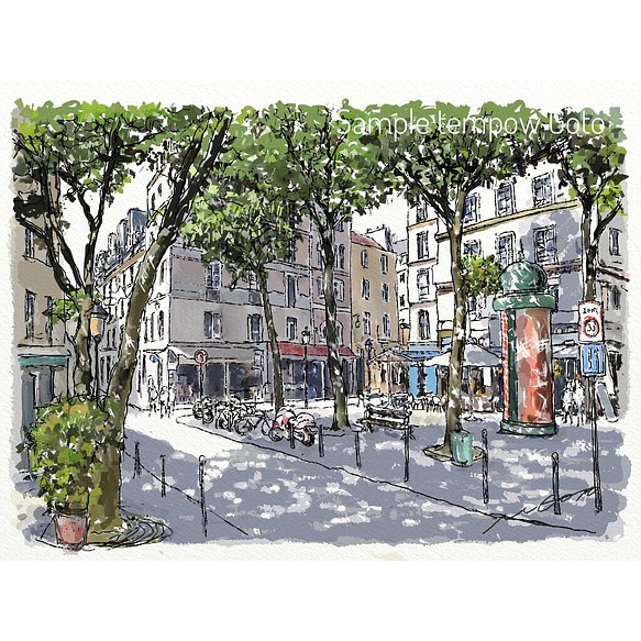 ポストカード ヨーロッパ風景画￥250（他の絵と4枚セット売り1.000円）No.76  パリ木陰の街角 1枚目の画像