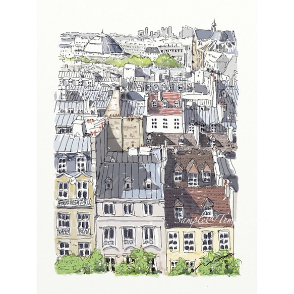 ポストカード ヨーロッパ風景画￥250（他の絵と4枚セット売り1.000円）No.91  パリの屋根 1枚目の画像