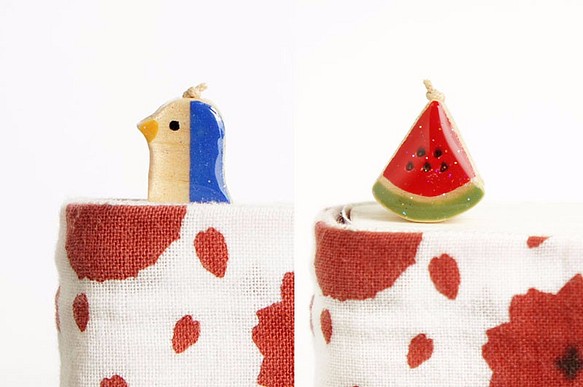 『夏の福袋』木製ペンギン(青)とスイカしおり 1枚目の画像