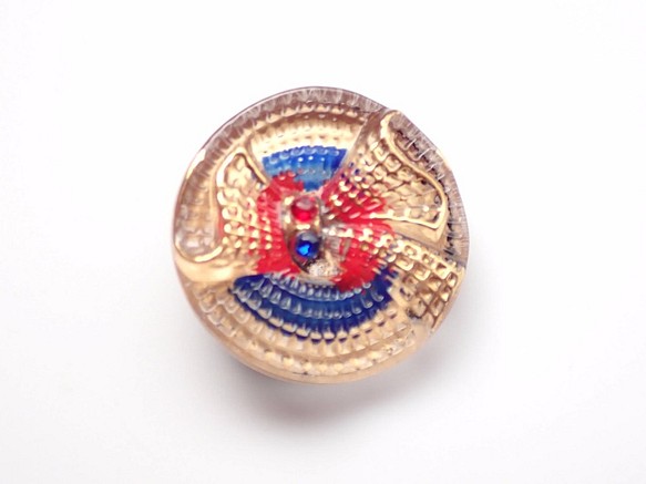 チェコのボタン　赤、青、金のリボン 1枚目の画像