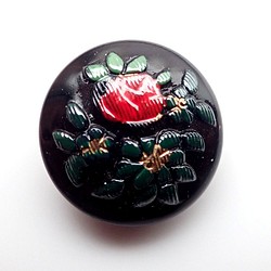 チェコのガラスボタン　黒に赤の花束 1枚目の画像