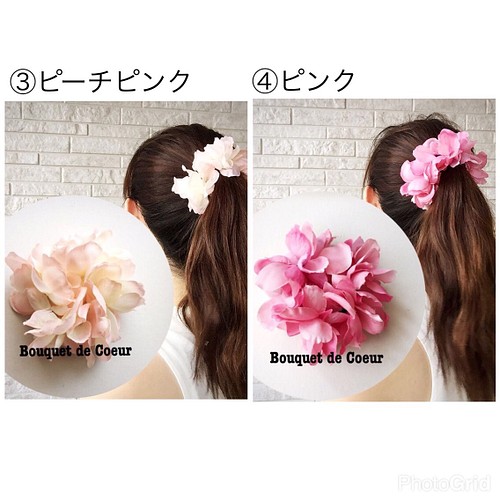 ハンドメイド*お花シュシュ*フラワー*ビーズ*パープルピンク 「直売超