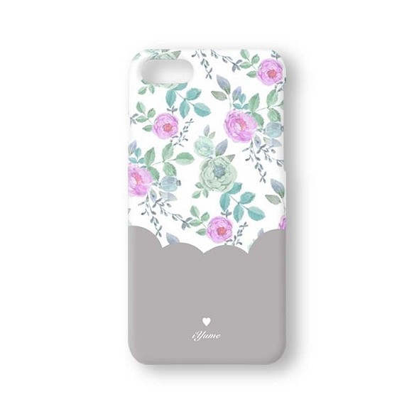Feminine floral case＊グレー：名入れ スマホケース iPhoneXR XS Max  Xperia 1枚目の画像