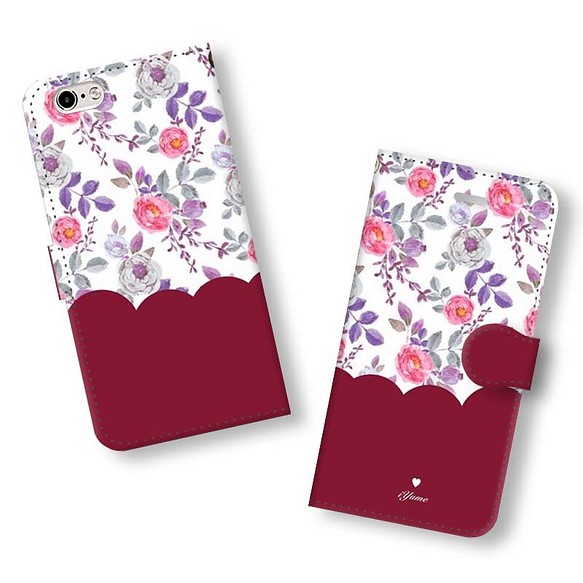 【全商品オープニング価格 feminine floral case ボルドー 名入れ iPhone12Pro スマホケース 爆買い送料無料 Xperia 手帳型