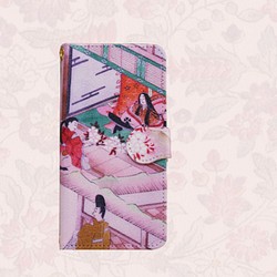 ★和柄   さくらの花と平安の歌人　手帳型スマホケース 1枚目の画像
