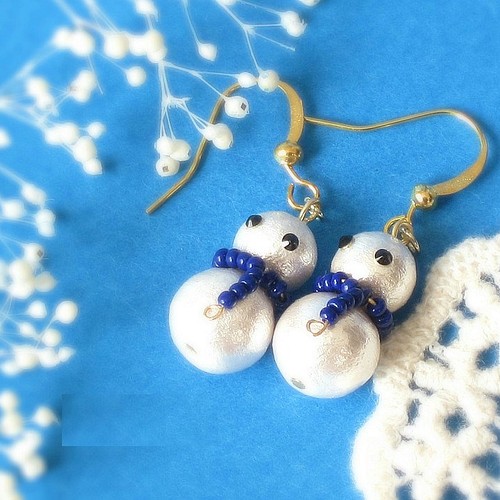 Snow Man レジン 雪だるま ピアス イヤリング