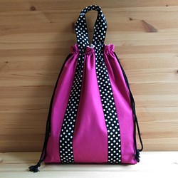 ピンク11号帆布体操服袋*フューシャピンク×綿麻水玉　40×35×6入園入学 1枚目の画像