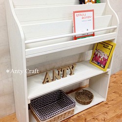 アンティーク風絵本棚（面出し3段+棚2段）幅87cm W/W 完成品 本棚・絵