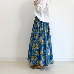 リーフ&フラワーの上質リネンギャザースカート 1枚目の画像