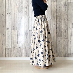 綿麻フラワーのギャザースカート 1枚目の画像