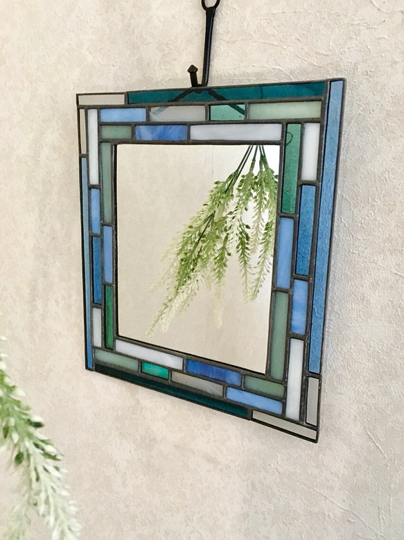 送料無料！ ステンドグラス wall mirror blue gradation 1枚目の画像