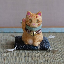 縮緬人形　豆猫二十一　茶トラ 1枚目の画像