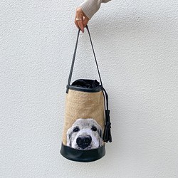 【オーダーメイド】ペットの刺繍ジュートバッグ(巾着型) 1枚目の画像