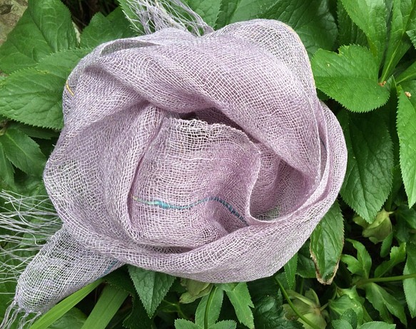 「送料無料」手織りヘンプストール　紫根 1枚目の画像