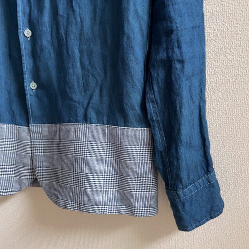 (取扱店舗) CHECAI-80W 手織り 手紡ぎ 藍染め*生成りチェック柄布地*12m 生地/糸