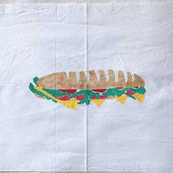 送料無料 手ぬぐい バゲットサンドウィッチ 型摺り染 パン 1枚目の画像