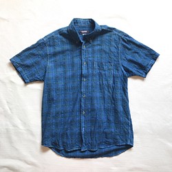送料無料 藍染 チェックシャツ VANsports 古着 1枚目の画像
