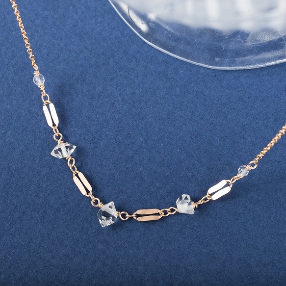 ハーキマーダイヤモンドの飾りチェーンネックレス～14KGF 1枚目の画像
