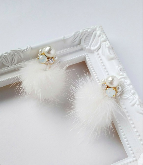 〈ホワイト〉秋冬♪ふわふわ♪ミンクファービジュー-white mink fur bijou- 1枚目の画像