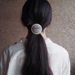 【S尺寸】CIRCLE HAIR ELASTIC~和服面料×銀珠 第1張的照片