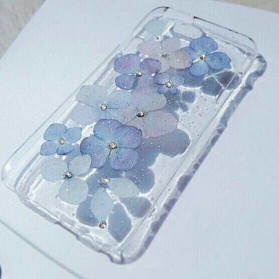 夏らしい透明感 押し花スマホケース紫陽花 iPhone以外のお客様 1枚目の画像