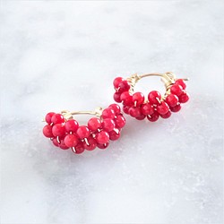 送料無料14kgf Red Coral*wrapped pierced earring/earring 1枚目の画像