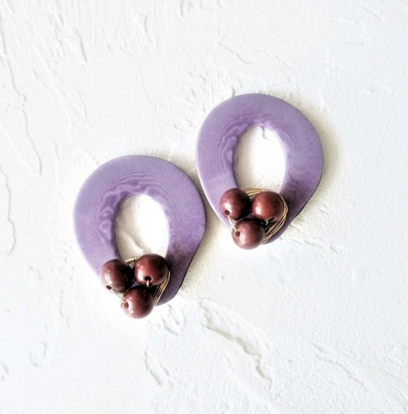 14kgf Purple x Wine Tagua Nuts pierced earring タグア 1枚目の画像