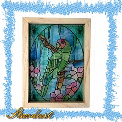 【再販】可愛いインコのステンドグラス風壁掛けアクセサリー 1枚目の画像