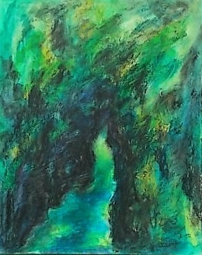 絵画 インテリア 水彩画 額絵 緑の世界 森の中 秘境の風景 1枚目の画像