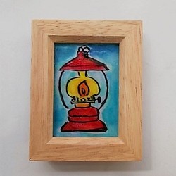 絵画 インテリア 水彩画 ミニ額絵 赤いランプ 1枚目の画像