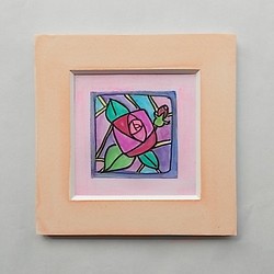 絵画 インテリア 水彩画 額絵 花の絵 ローズ バラ サーモンピンク 1枚目の画像