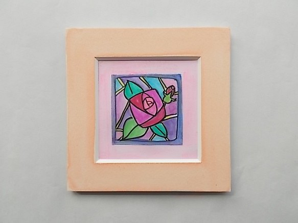 絵画 インテリア 水彩画 額絵 花の絵 ローズ バラ サーモンピンク 1枚目の画像