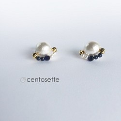 靛藍色棉質珍珠耳釘/外科不銹鋼穿孔/耳環可換金屬配件 第1張的照片