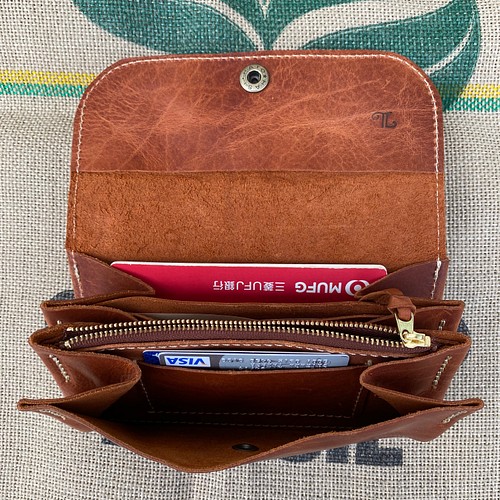 ジャバラの長財布/ブラウン色の本革レザー財布/大きな財布 