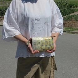 芸術的な牛革のジャバラ長財布/アートな艶のあるレザー財布/LV-croko 1枚目の画像