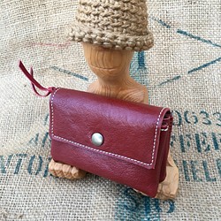 かわいい革の財布/赤いレザー本革のハンドメイド財布/miru-sango 1枚目の画像