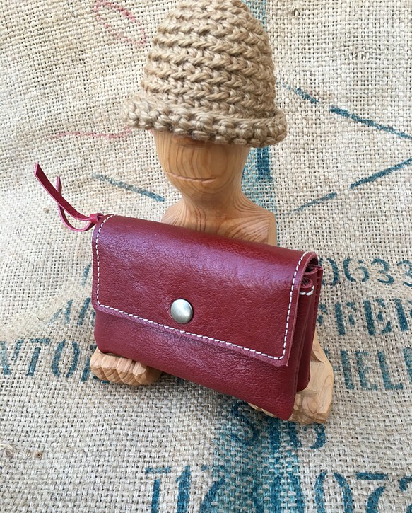 かわいい革の財布/赤いレザー本革のハンドメイド財布/miru-sango 1枚目の画像