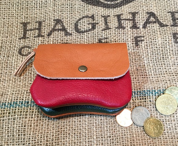 小さな革の財布/ミニ革の財布/革コインケース/mini-red-gr-cam 1枚目の画像