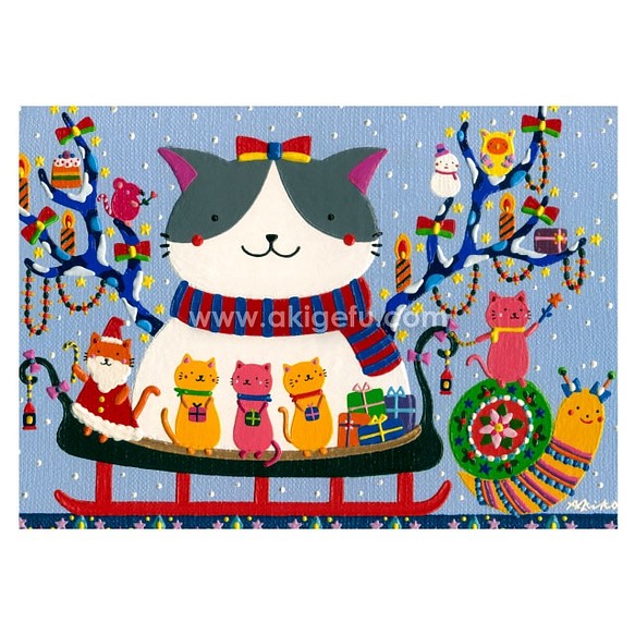 油絵「猫のクリスマス」A4ポスター 1枚目の画像