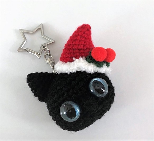 黒猫＊クリスマス★あみぐるみキーホルダー☆受注製作品 1枚目の画像
