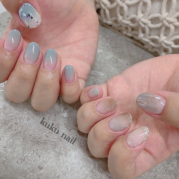 押し花ニュアンスネイル くすみブルー 押し花 ネイルチップ ネイルシール Kuku Nail 通販 Creema クリーマ ハンドメイド 手作り クラフト作品の販売サイト