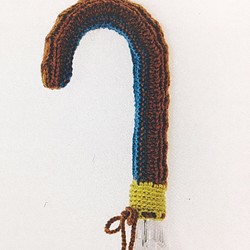 アクリル毛糸の傘の柄カバー（茶色ベース） 1枚目の画像