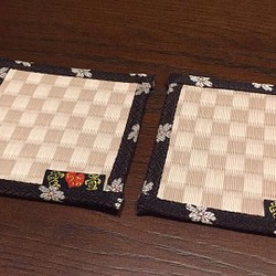 畳コースター　2枚組　ピンク市松ｘ桜柄 1枚目の画像