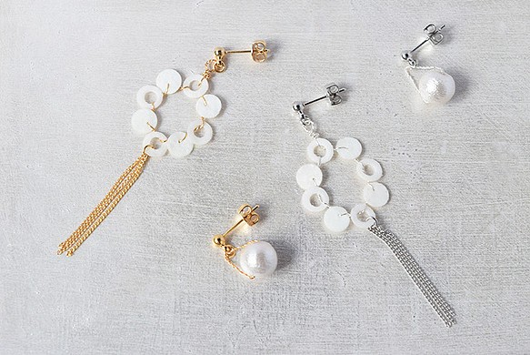 chain tassel flower + pearl（ピアス） 1枚目の画像