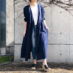 Chijimi Takashima 100% 純棉海軍藍胸衣連衣裙 第1張的照片
