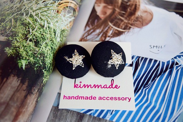 Star embroidery rap button pierce or earring 25mm 第1張的照片