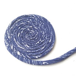 古布コード５mm　絹ひも　青（白プリント）約１m 1枚目の画像