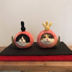 数量限定ハンドメイド2019/ひな祭り 桃猫の雛人形 1枚目の画像