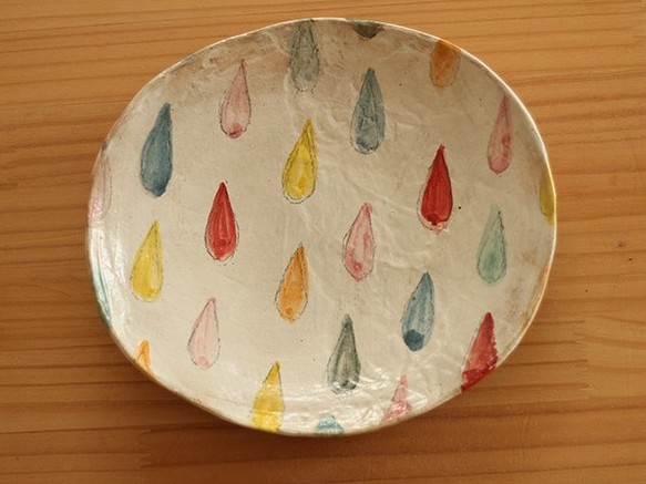※Creema限定　粉引きカラフルドロップのオーバル皿。 1枚目の画像